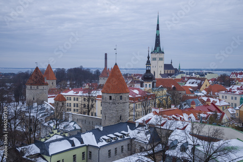 Classic cityscape of old Tallinn on a cloudy March day. Estonia