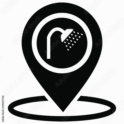 Place shower. Hygiene room. Having a shower. Vector icon.