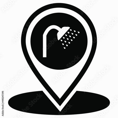 Place shower. Hygiene room. Having a shower. Vector icon.