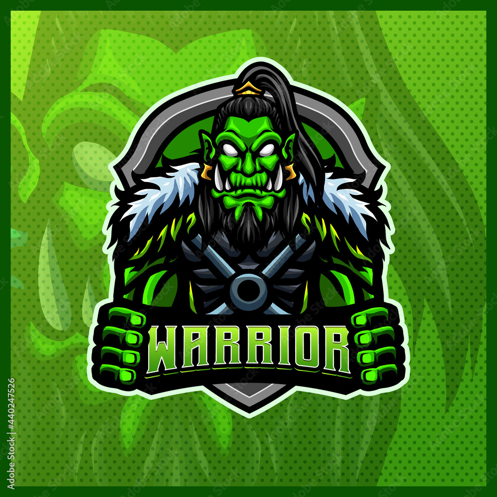 Orc Viking Gladiator Warrior mascot esport logo design illustrations vector template, Orc Knight with axe logo for team game streamer youtuber banner twitch discord, full color cartoon style Orc Viking Gladiator Warrior mascot esport logo design illustrations vector template, Orc Knight with axe logo for team game streamer youtuber banner twitch discord, full color cartoon style