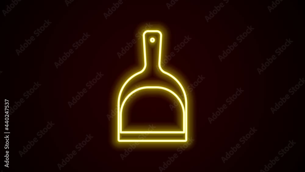 Glowing neon line Dustpan icon isolated on black background. Cleaning scoop services. 4K Video motion graphic animation Glowing neon line Dustpan icon isolated on black background. Cleaning scoop services. 4K Video motion graphic animation