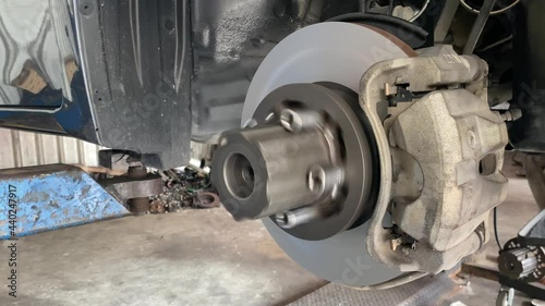 Car disc break maintenance in the garage