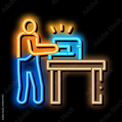 leatherworking sewing neon light sign vector. Glowing bright icon leatherworking sewing sign. transparent symbol illustration