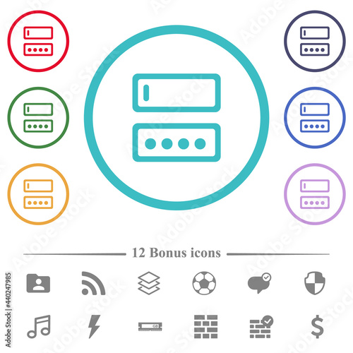 Entering login name and password flat color icons in circle shape outlines