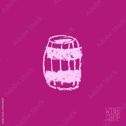 Wine barrel drawing. Winery sign template. Hand drawn pencil illustration for Wine shop and store symbol with crayon texture. Emblem for vineyard, insignia biodynamic wines, grape festival, bar logo.