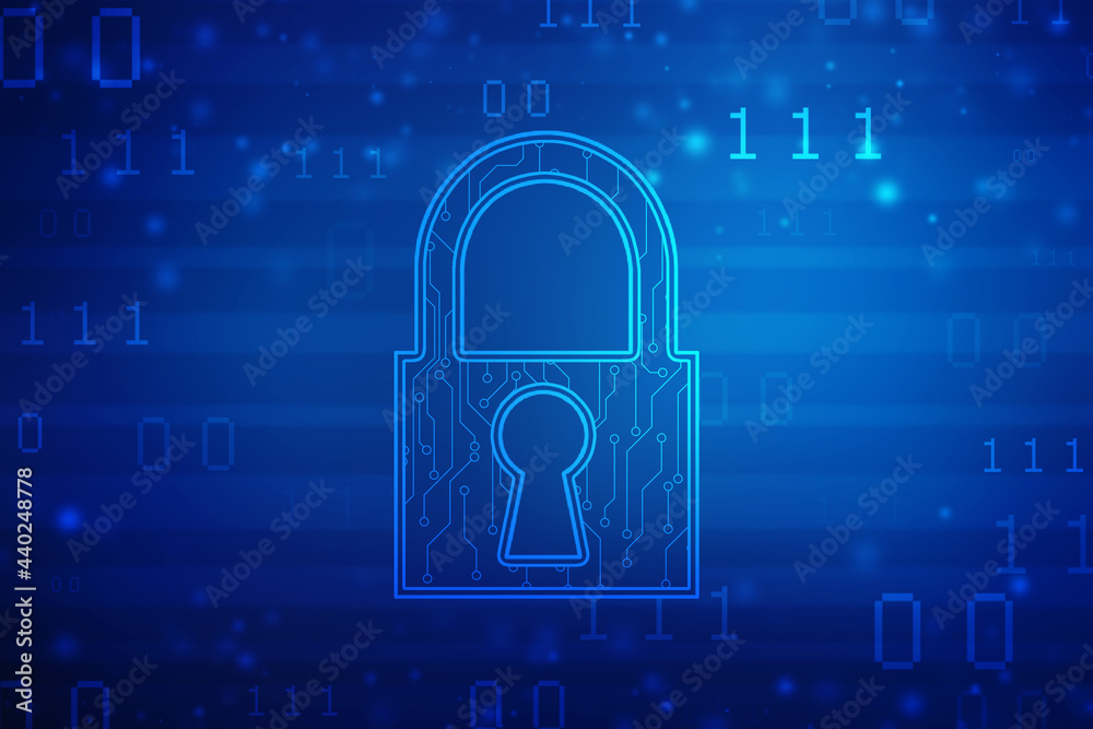 Closed Padlock on abstract technology background, Technology security concept. Protection system, Cyber Security and safety information, personal data concept Closed Padlock on abstract technology background, Technology security concept. Protection system, Cyber Security and safety information, personal data concept