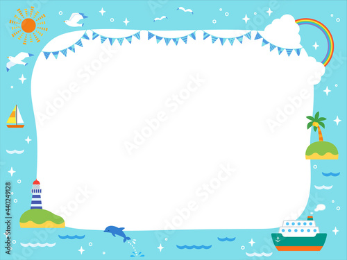 夏の海と船　かわいいフレーム