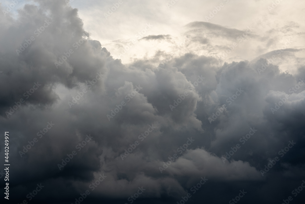 Dramatic sky with dark clouds. Nature background.