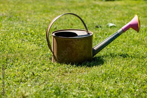 watering can in grass
