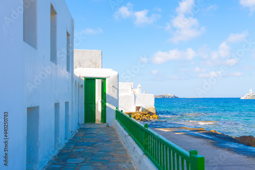 Green Door by sea Mykonos Island Greece Cyclades © korpithas