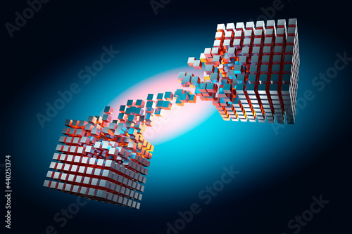 Abstract floating data cubes structure with cube shaped particles photo