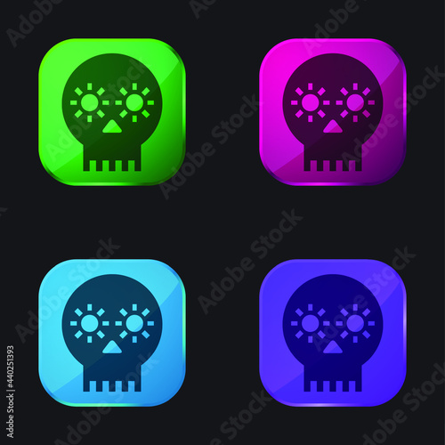 Artisanal Skull Of Mexico four color glass button icon
