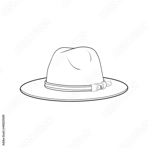 fedora hat outline drawing vector, fedora hat in a sketch style, fedora hat trainers template outline, vector Illustration.
