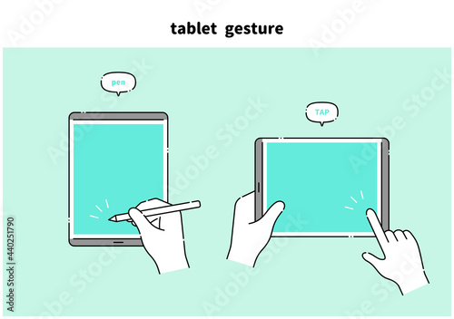 タブレット　タッチペンを持つ手　操作　イメージ　イラスト