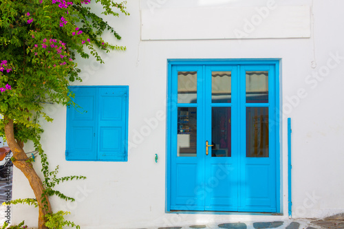 Perfect blue painted frames Mykonos island Greece cyclades