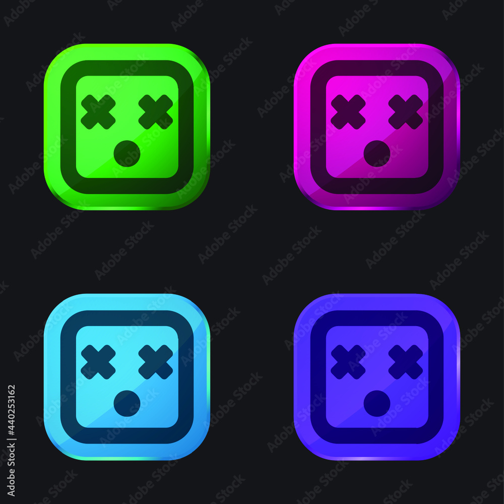 Blind Square Face four color glass button icon Blind Square Face four color glass button icon