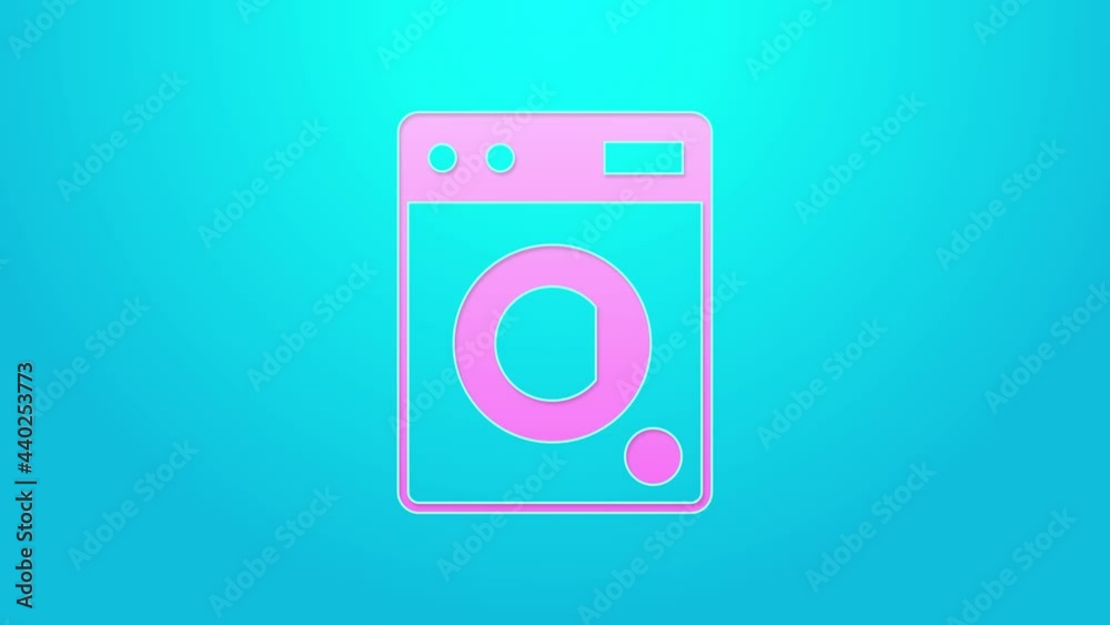 Pink line Washer icon isolated on blue background. Washing machine icon. Clothes washer - laundry machine. Home appliance symbol. 4K Video motion graphic animation Pink line Washer icon isolated on blue background. Washing machine icon. Clothes washer - laundry machine. Home appliance symbol. 4K Video motion graphic animation
