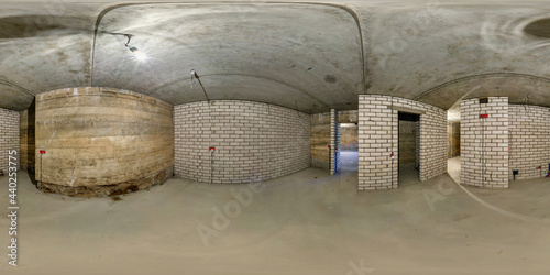 empty room in basement without repair. full spherical hdri panorama 360 degrees in interior room in basement in equirectangular projection
