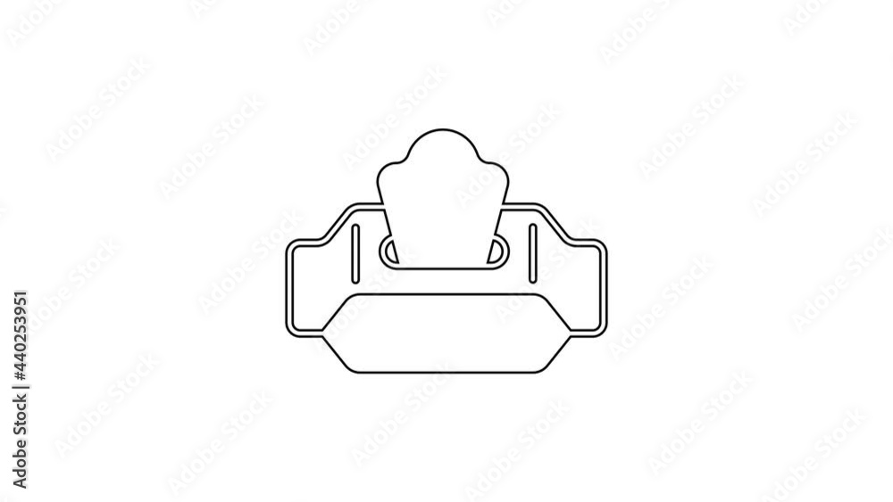 Black line Wet wipe pack icon isolated on white background. 4K Video motion graphic animation Black line Wet wipe pack icon isolated on white background. 4K Video motion graphic animation
