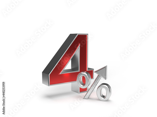 Digit or number four and percent with an arrow up on a white background.