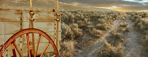 Fotografiet Pioneer wagon on the Oregon trail , USA