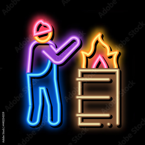 homeless warming flame neon light sign vector. Glowing bright icon homeless warming flame sign. transparent symbol illustration