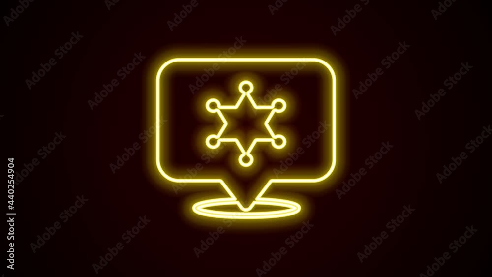 Glowing neon line Hexagram sheriff icon isolated on black background. Police badge icon. 4K Video motion graphic animation Glowing neon line Hexagram sheriff icon isolated on black background. Police badge icon. 4K Video motion graphic animation