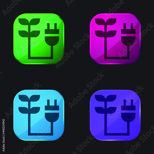 Bioenergy four color glass button icon