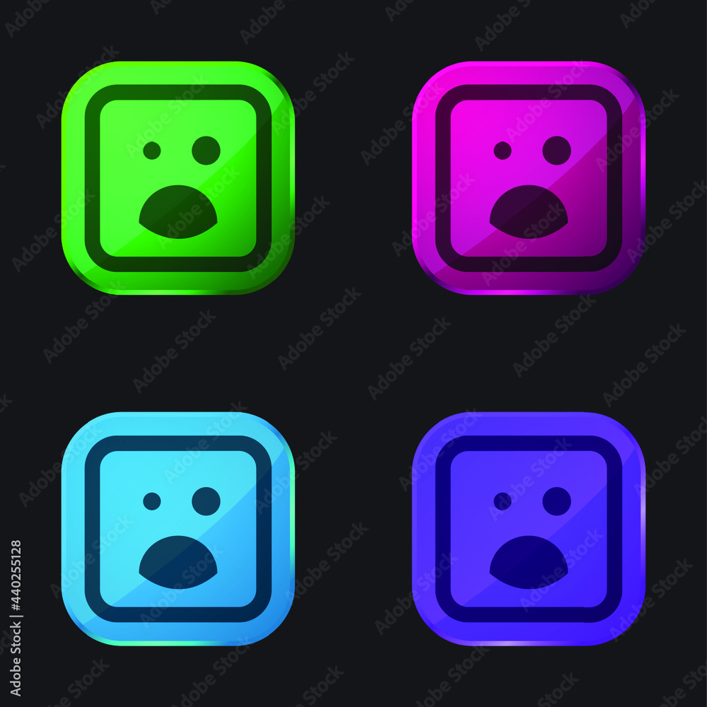Black Eye And Opened Mouth Emoticon Square Face four color glass button icon