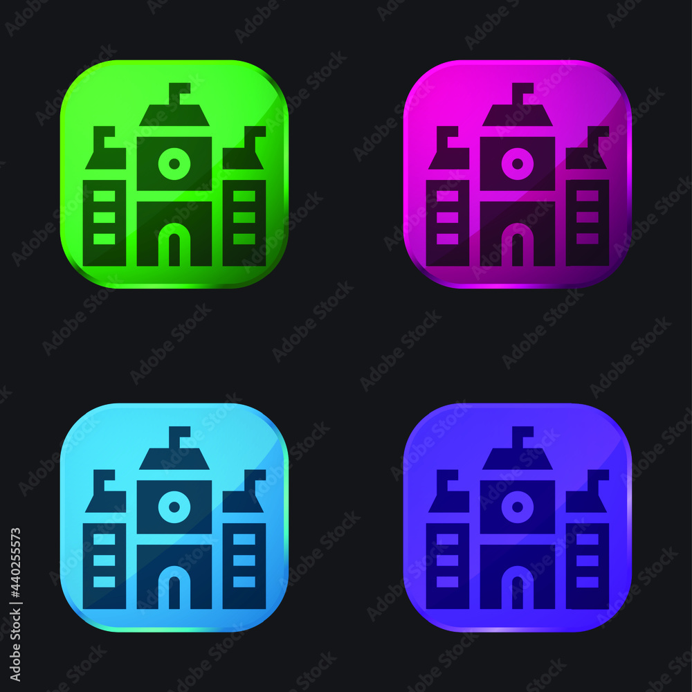 Academy four color glass button icon Academy four color glass button icon