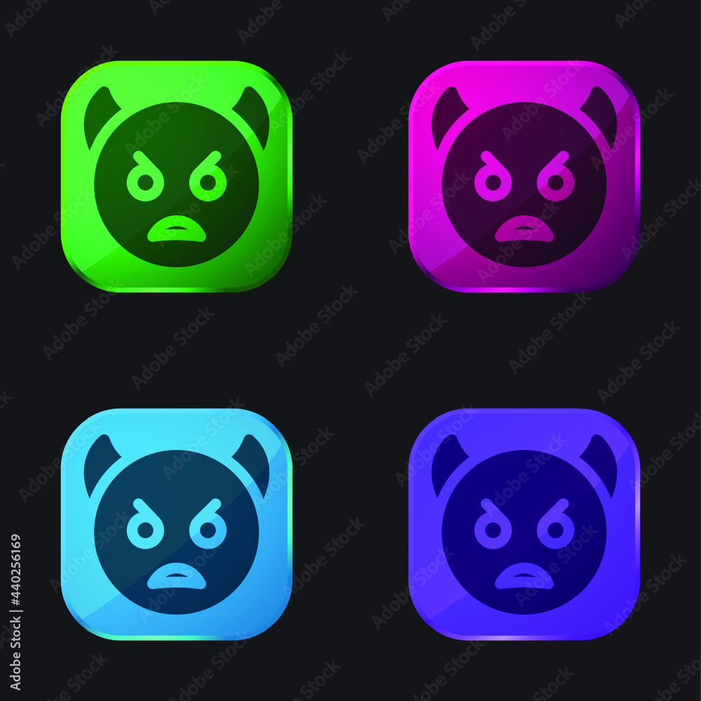Angry four color glass button icon