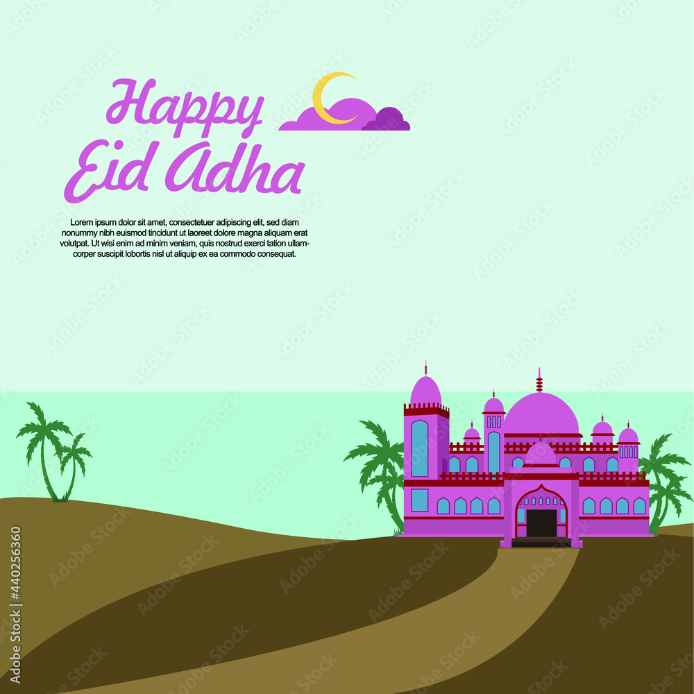illustration of a mosque happy eid adha. Islamic architecture, muslim, 