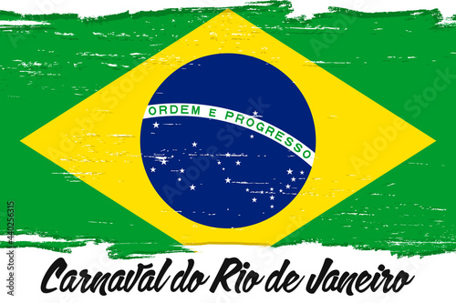 "Carnaval do Rio de Janeiro" - Carnival in Rio de Janeiro, banner with grunge brush. Background with national country symbol.