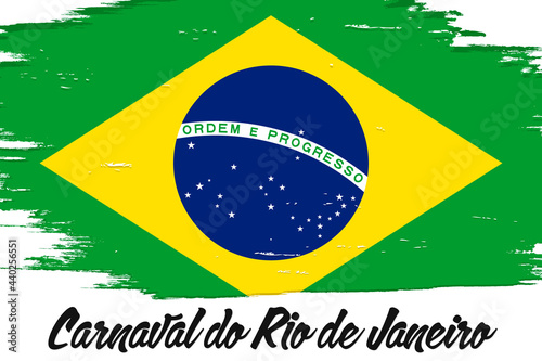 "Carnaval do Rio de Janeiro" - Carnival in Rio de Janeiro, banner with grunge brush. Background with national country symbol.