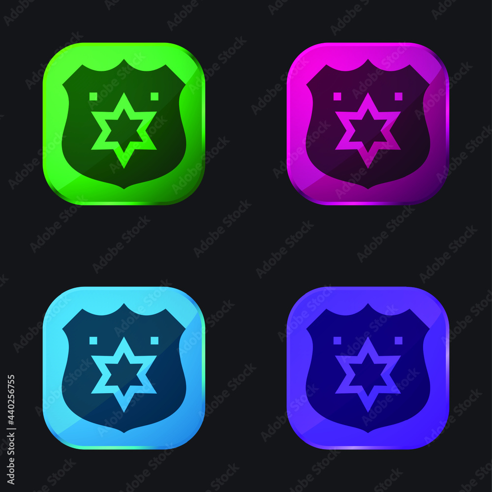 Badge four color glass button icon Badge four color glass button icon