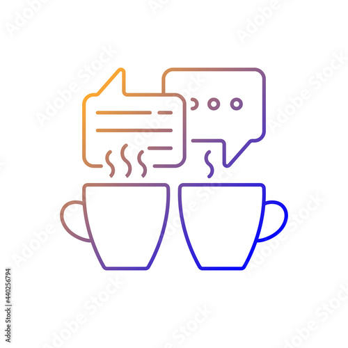 Socializing gradient linear vector icon. Friends meeting over coffee. Talking over hot cafe drinks. Thin line color symbols. Modern style pictogram. Vector isolated outline drawing