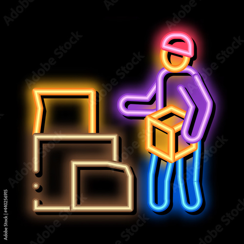 homeless with cardboard boxes neon light sign vector. Glowing bright icon homeless with cardboard boxes sign. transparent symbol illustration