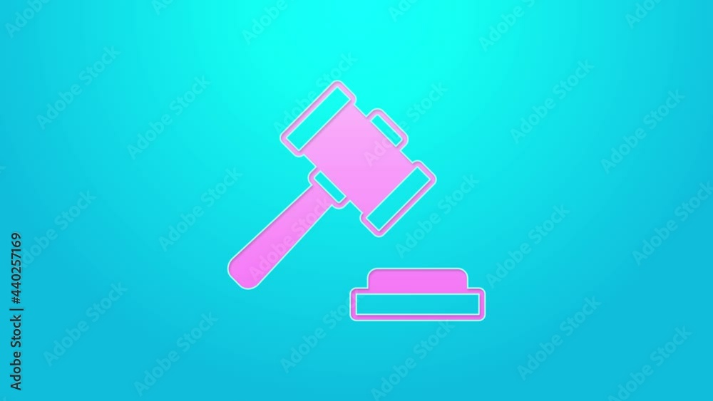 Pink line Judge gavel icon isolated on blue background. Gavel for adjudication of sentences and bills, court, justice. Auction hammer. 4K Video motion graphic animation Pink line Judge gavel icon isolated on blue background. Gavel for adjudication of sentences and bills, court, justice. Auction hammer. 4K Video motion graphic animation