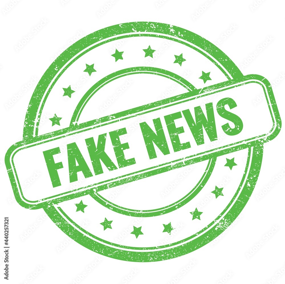 FAKE NEWS text on green grungy round rubber stamp. FAKE NEWS text on green grungy round rubber stamp.