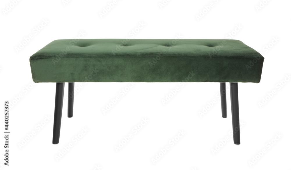 Stylish dark green velvet indoor bench isolated on white Stylish dark green velvet indoor bench isolated on white