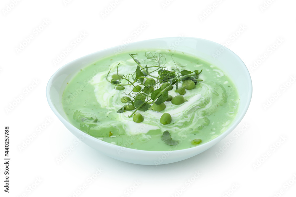 Plate of pea soup isolated on white background Plate of pea soup isolated on white background