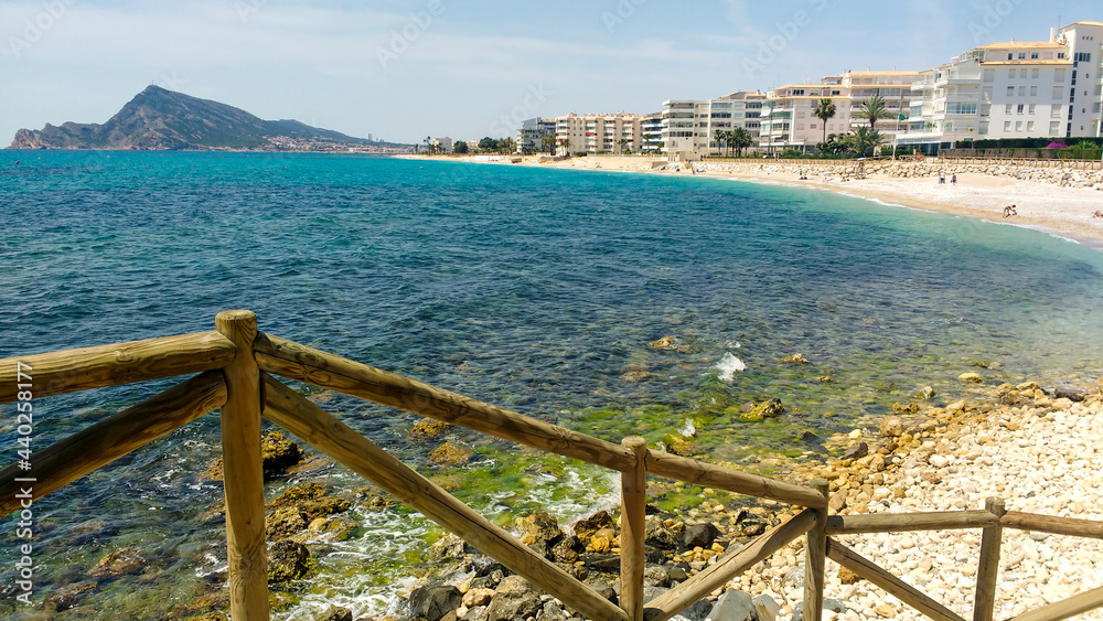 Naklejka premium Cap Negret beach in Altea village on a sunny day