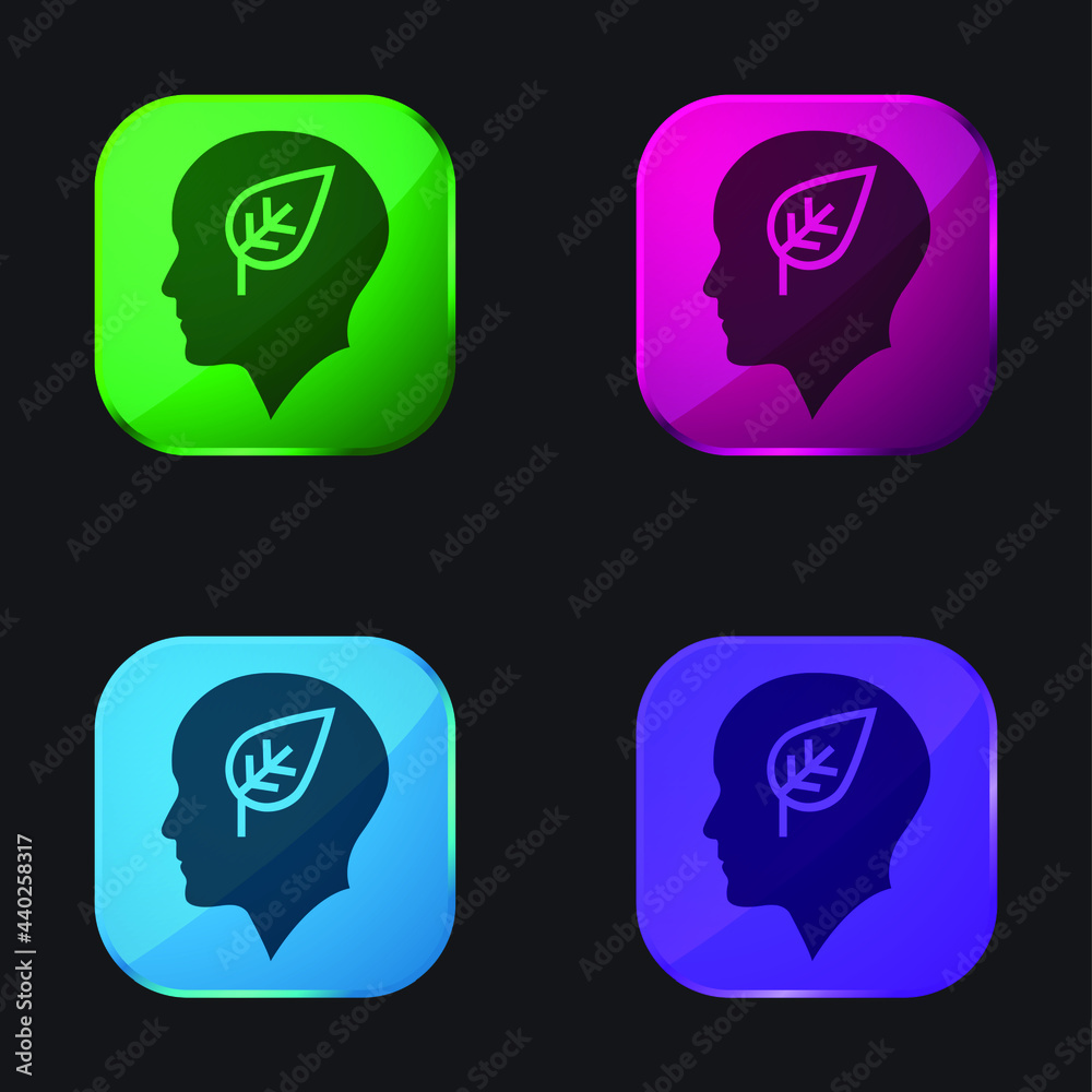 Bald Head With Leaf four color glass button icon