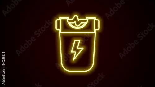 Glowing neon line Police electric shocker icon isolated on black background. Shocker for protection. Taser is an electric weapon. 4K Video motion graphic animation