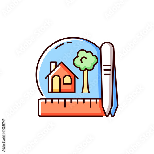 Creating miniatures RGB color icon. Building dolls house. Miniature model making. Handmade furniture, accessories. Isolated vector illustration. Hand building technique simple filled line drawing