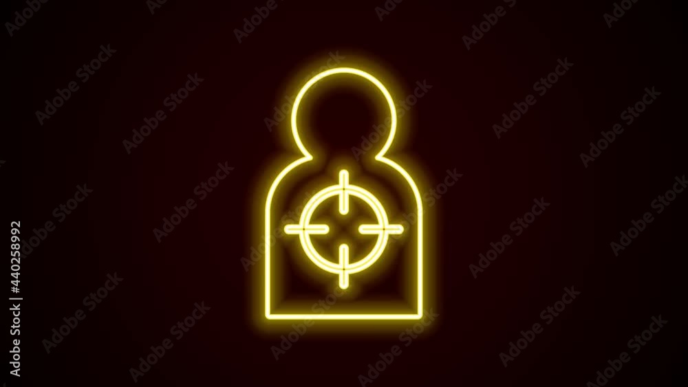 Glowing neon line Human target sport for shooting icon isolated on black background. Clean target with numbers for shooting range or shooting. 4K Video motion graphic animation Glowing neon line Human target sport for shooting icon isolated on black background. Clean target with numbers for shooting range or shooting. 4K Video motion graphic animation