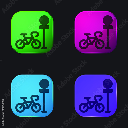Bike Parking four color glass button icon