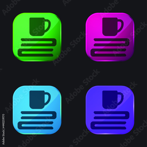 Books four color glass button icon
