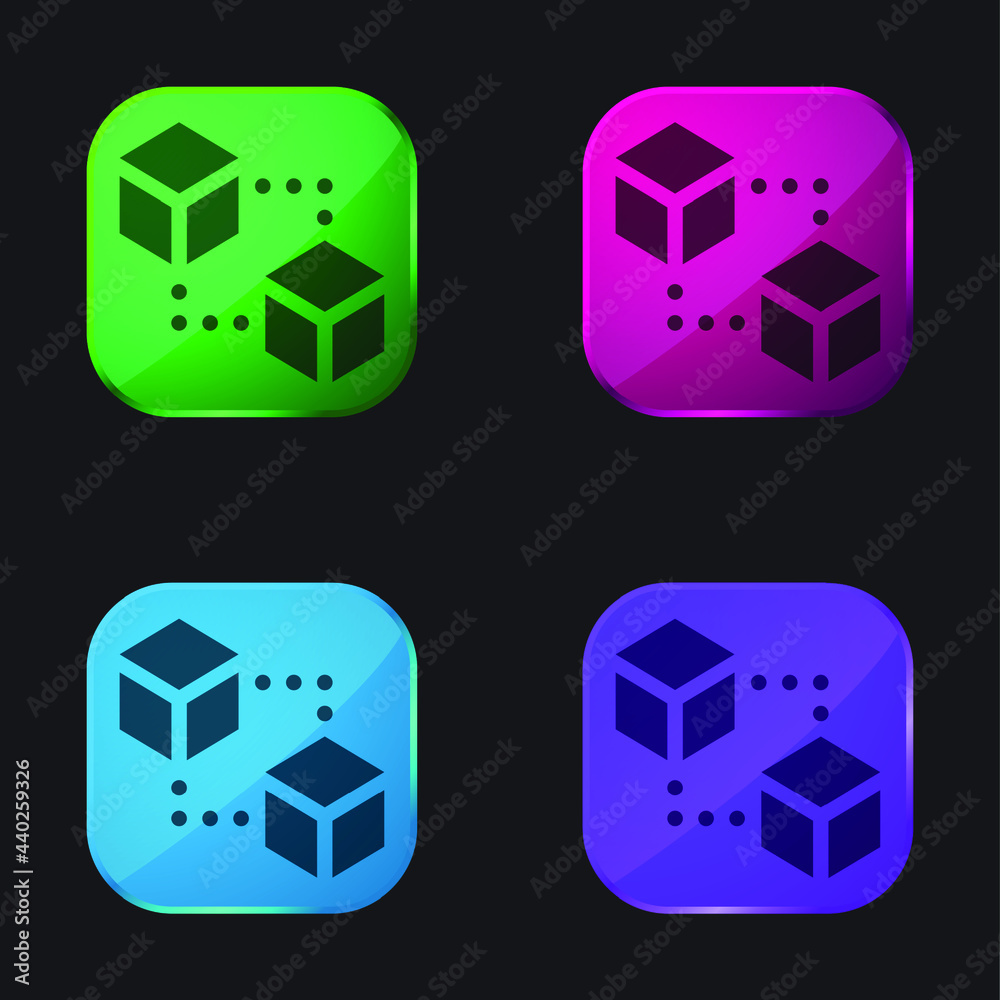 Blocks four color glass button icon Blocks four color glass button icon
