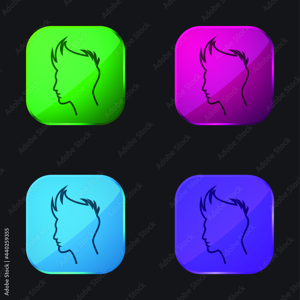 Boy Hair Outline four color glass button icon Boy Hair Outline four color glass button icon